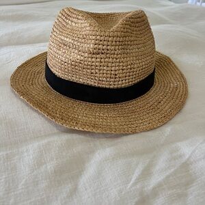 J Crew Tan Fedora Hat with Black Band